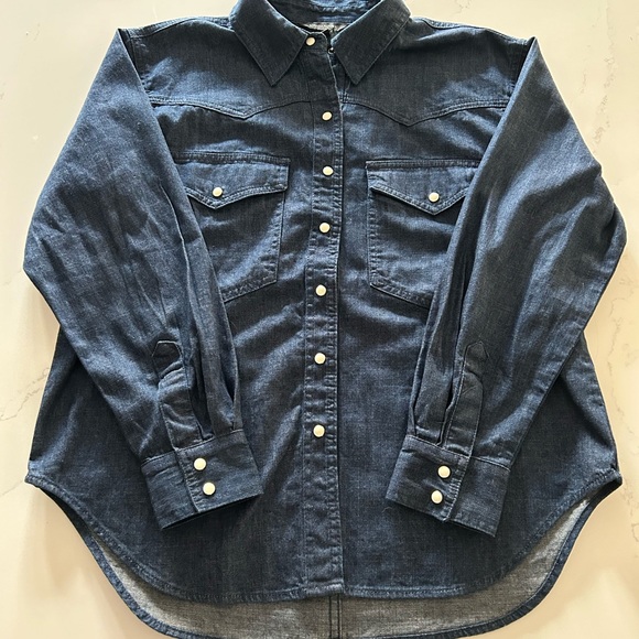 Banana Republic Jeans WESTERN DENIM SHIRT Snap buttons Dark Wash Size Medium - Picture 3 of 9